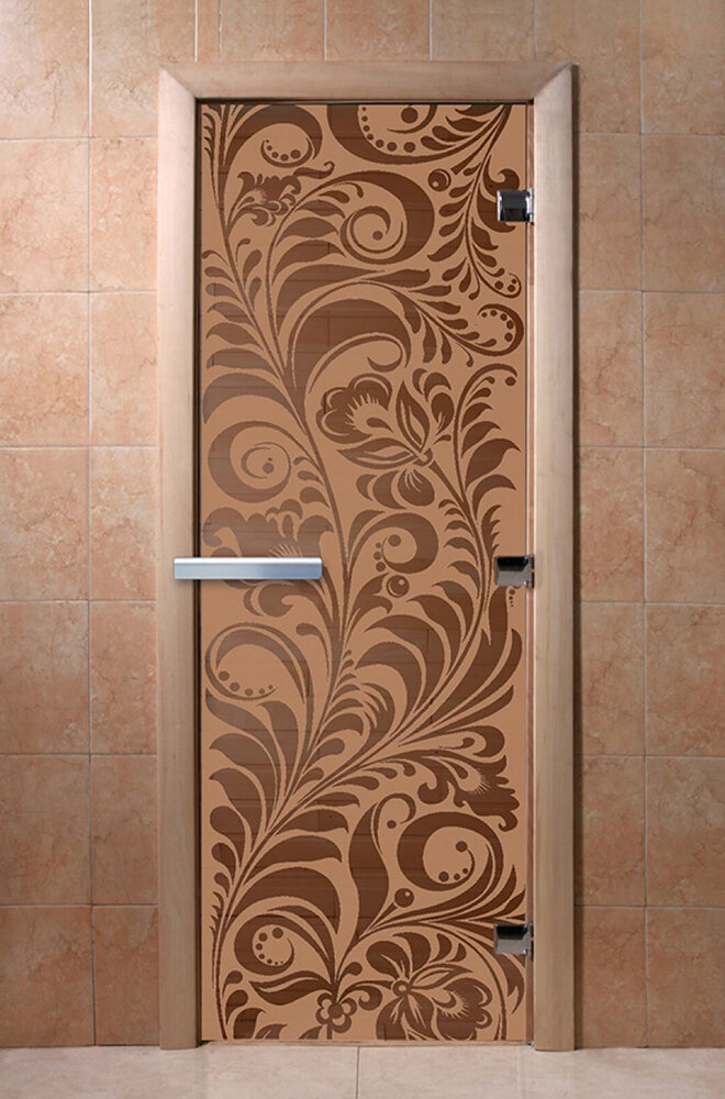 Дверь для бани/сауны DoorWood Хохлома бронза матовая(Размер 2000*700 мм, Расположение Левая)