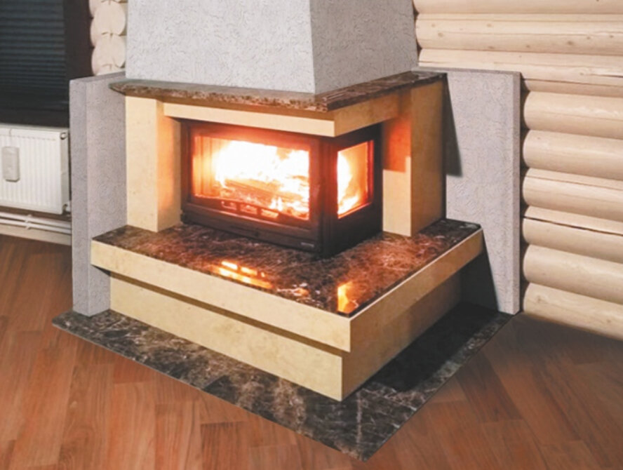 Каминная облицовка Madeira Gala Comfort + (угловая)(Мрамор Crema Nova / Equator, Тип топки под топку 700)