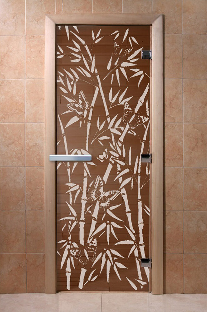Дверь для бани/сауны DoorWood Бамбук и бабочки бронза(Размер 2100*900 мм, Расположение Правая)