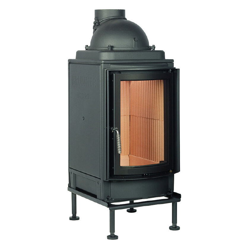Каминная топка Brunner HKD 2.2 XL (круглое стекло) (Дымосборник Чугунный дымосборник (низкий), Рамка Монтажная рама, R=330, Цвет рамки Черная)