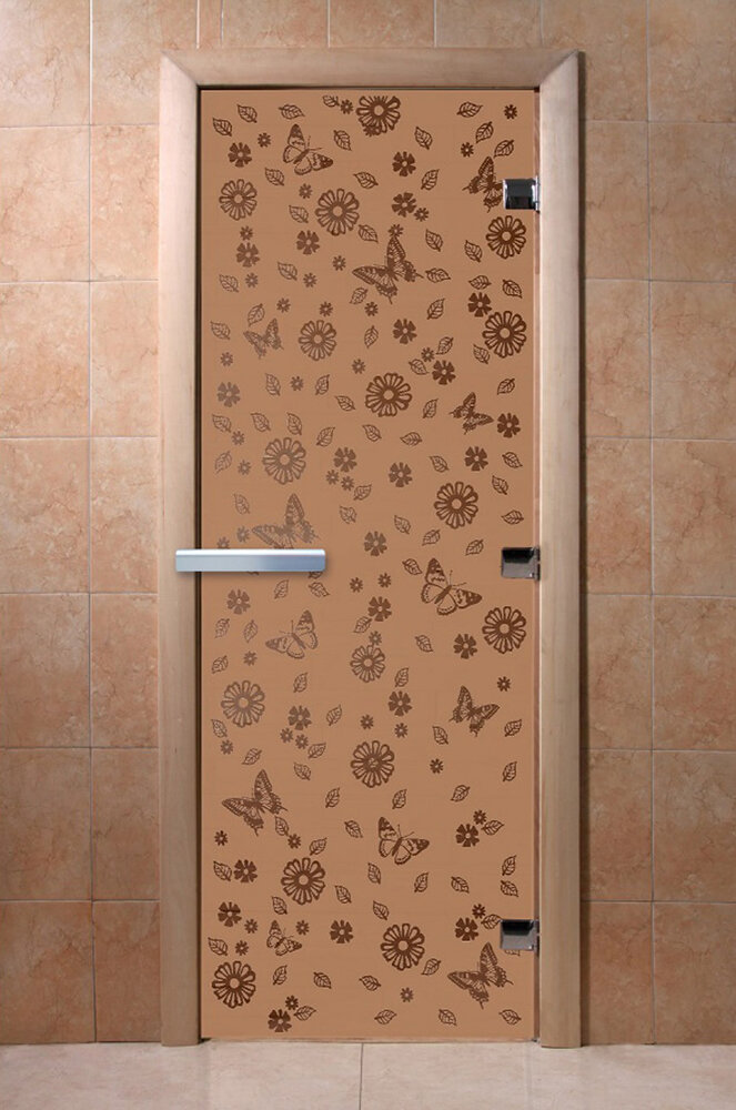 Дверь для бани/сауны DoorWood Цветы и бабочки бронза матовая(Размер 1700*700 мм, Расположение Левая)