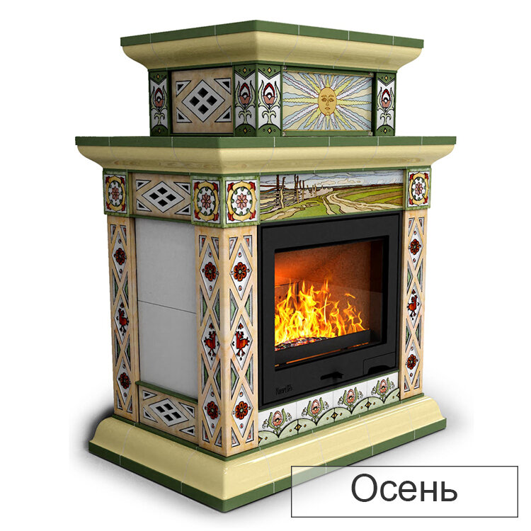 Каминная облицовка КимрПечь Билибин двухъярусная центральная Л-600(Исполнение Роспись, Цвет / Декор Осень)