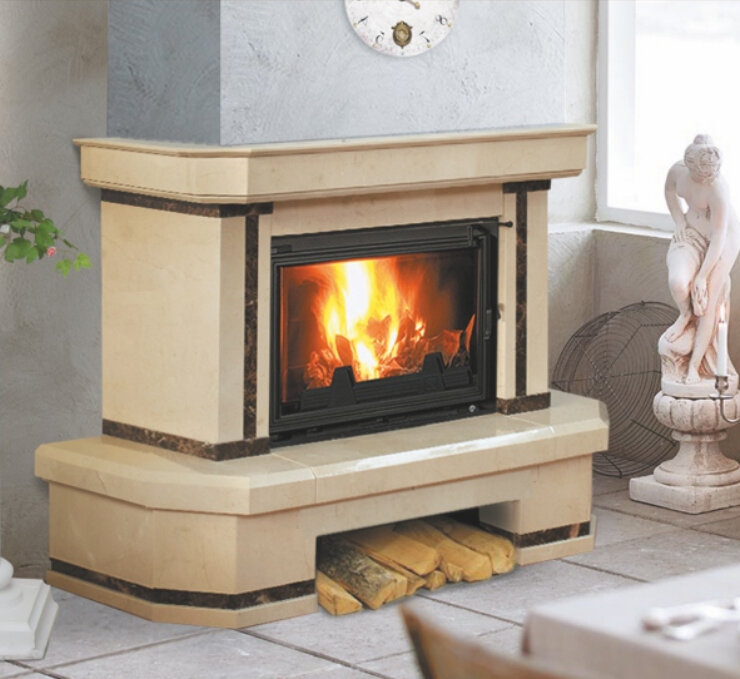 Каминная облицовка Madeira Alexandra Comfort + (угловая)(Мрамор Bianco Portugalo / Dark Chokolate, Тип топки под топку 700)