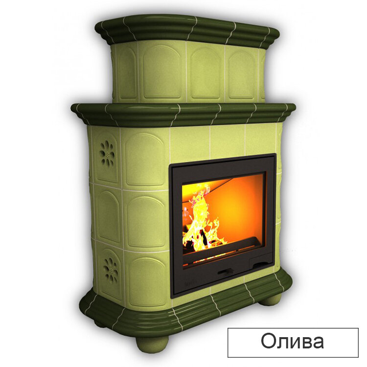 Каминная облицовка КимрПечь Прованс пристенный двухъярусный Л-600(Исполнение Однотонный B, Цвет / Декор Олива [D4])