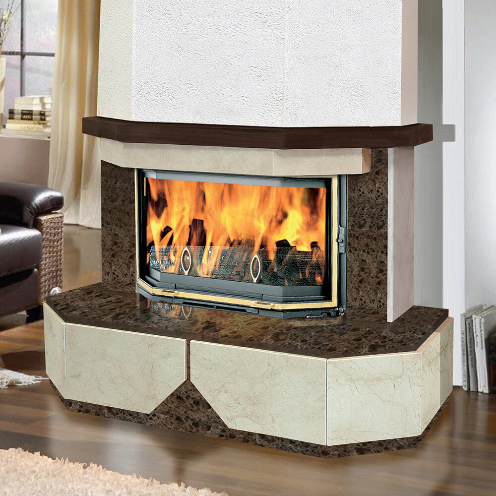 Каминная облицовка Madeira Lotus Comfort + (пристенная)(Мрамор Bianco Portugalo / Emperador Dark, Тип топки под топку 700)