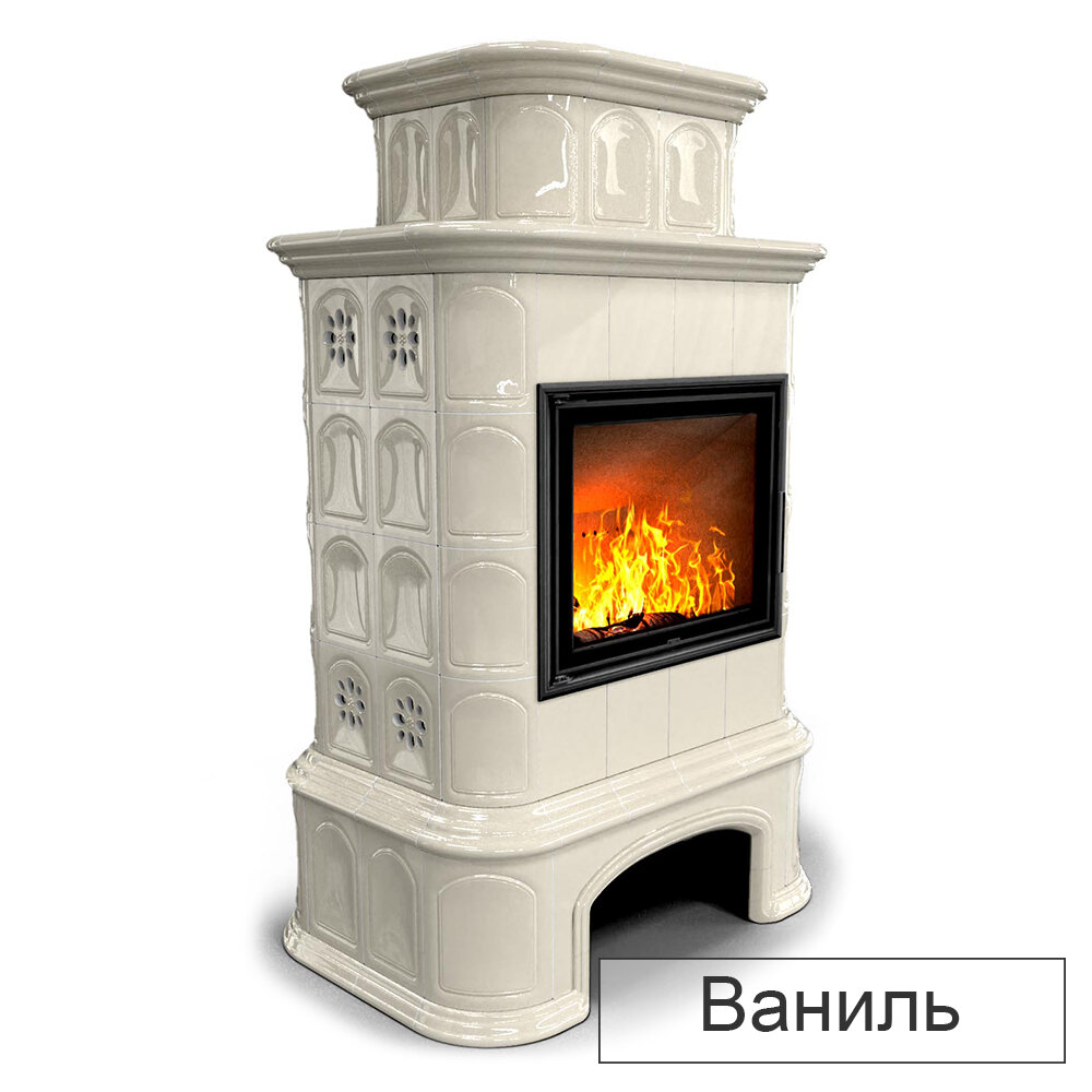 Каминная облицовка КимрПечь Прованс с дровником центральная двухъярусная МЛ-700(Исполнение Однотонный A, Цвет / Декор Ваниль [A2])