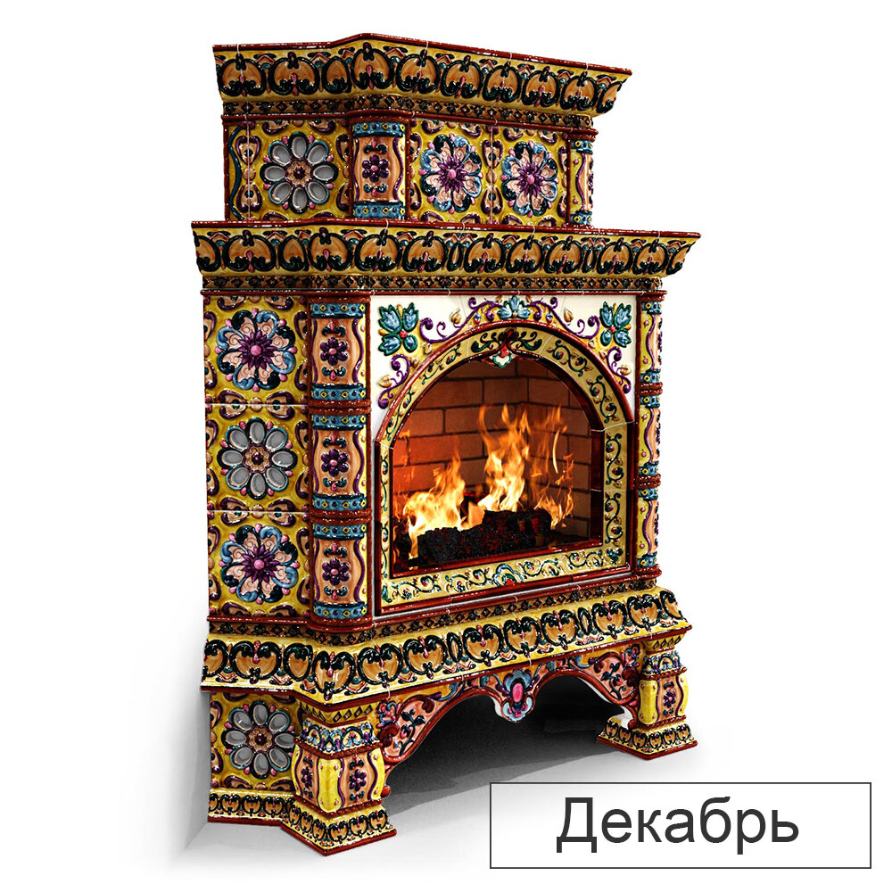 Каминная облицовка КимрПечь Кострома декоративная двухъярусная угловая (Исполнение Роспись, Цвет / Декор Декабрь)