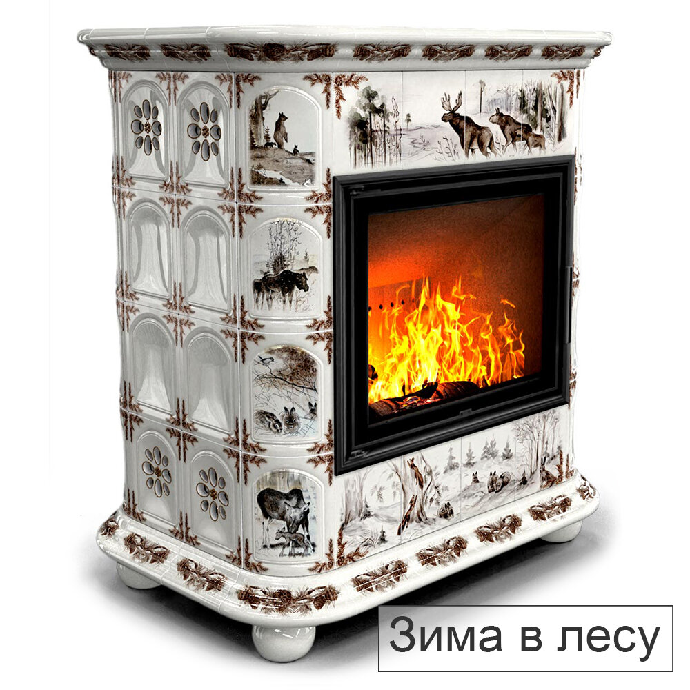 Каминная облицовка КимрПечь Прованс пристенный МЛ-700(Исполнение Роспись, Цвет / Декор Зима в лесу)