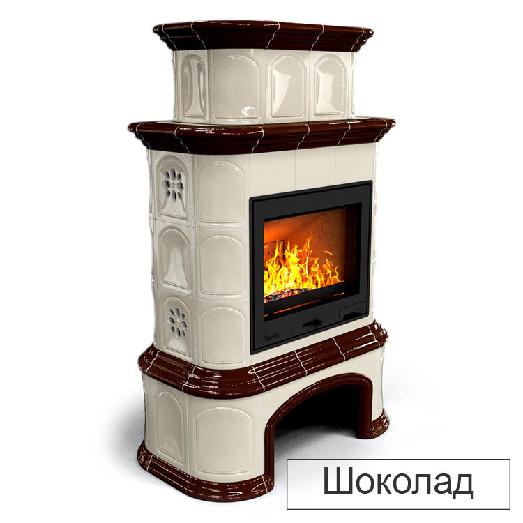 Каминная облицовка КимрПечь Прованс с дровником пристенная двухъярусная Л-600(Исполнение Однотонный B, Цвет / Декор Шоколад [G4])