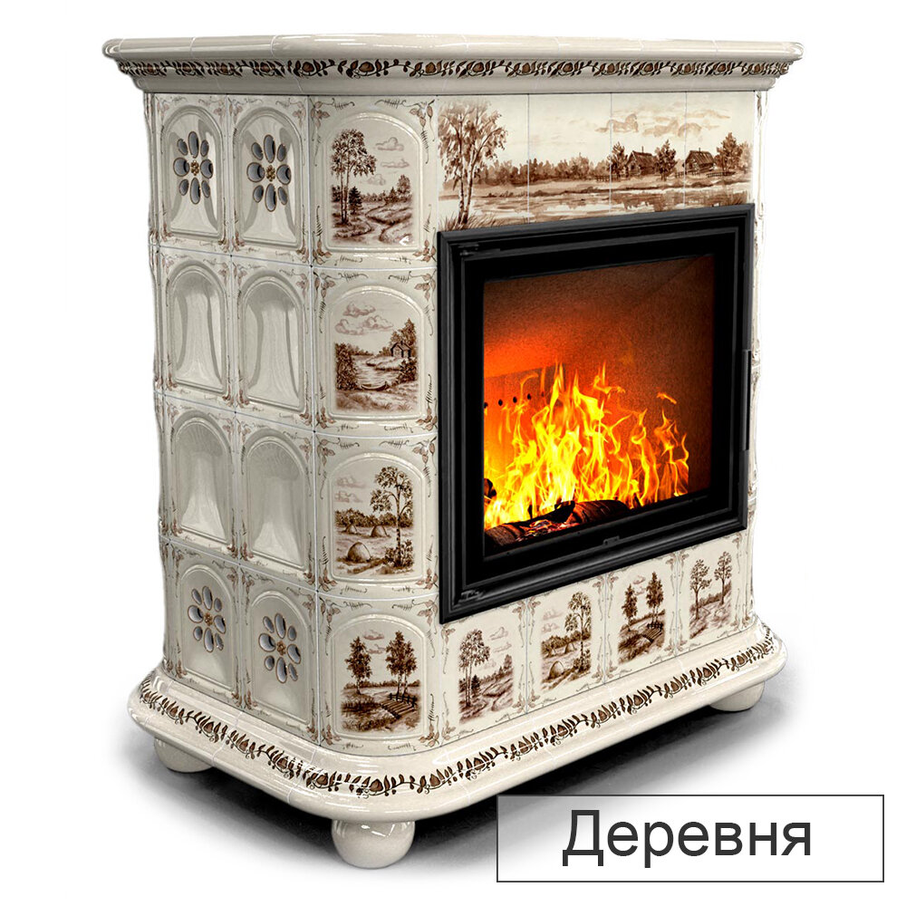 Каминная облицовка КимрПечь Прованс центральный МЛ-700(Исполнение Роспись, Цвет / Декор Деревня)