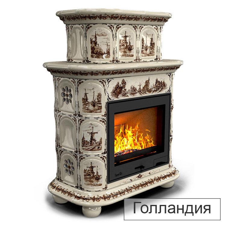 Каминная облицовка КимрПечь Прованс пристенный двухъярусный Л-600(Исполнение Роспись, Цвет / Декор Голландия)