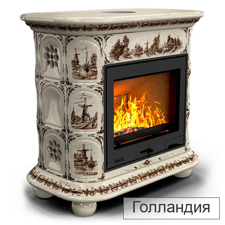 Каминная облицовка КимрПечь Прованс пристенный Л-600(Исполнение Роспись, Цвет / Декор Голландия)