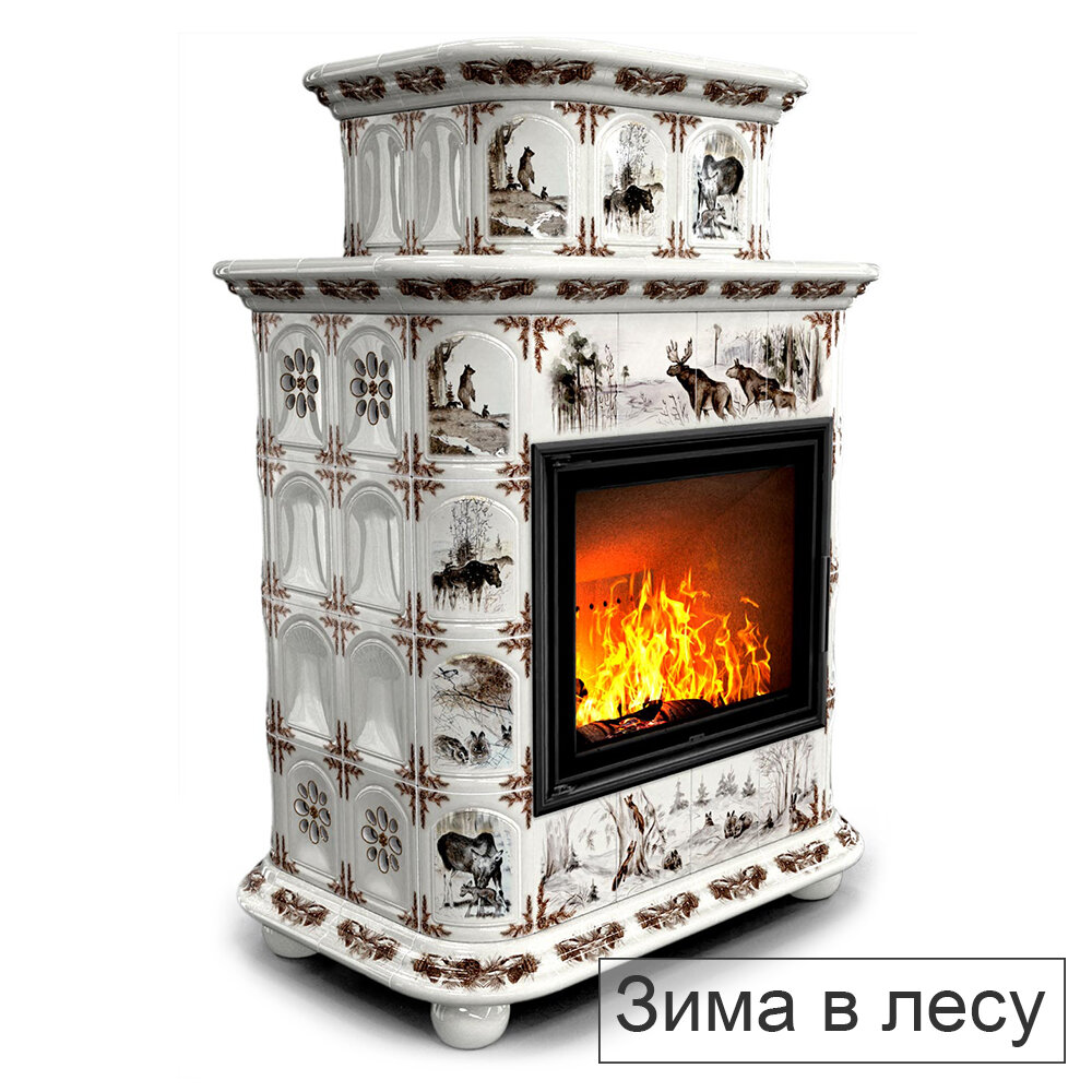 Каминная облицовка КимрПечь Прованс пристенный двухъярусный МЛ-700(Исполнение Роспись, Цвет / Декор Зима в лесу)