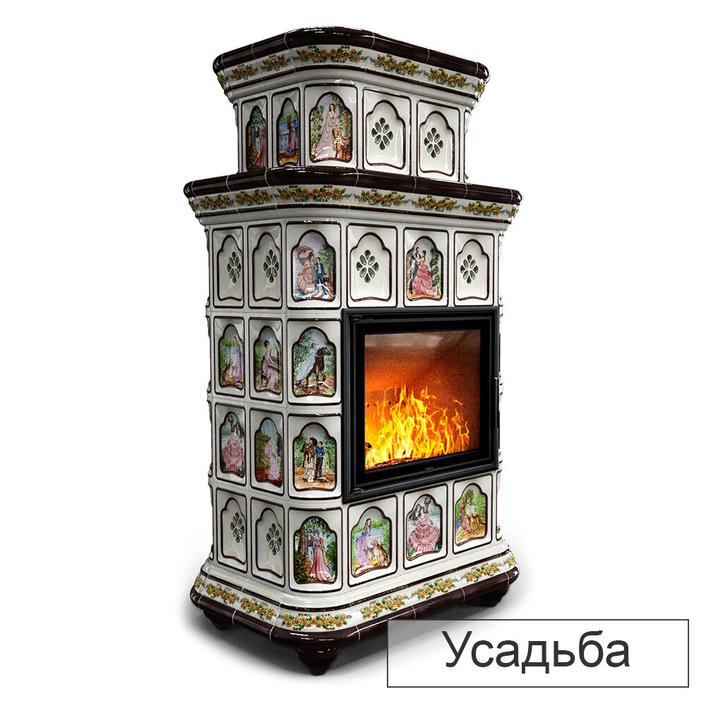 Каминная облицовка КимрПечь Истра двухъярусная центральная МЛ-700(Исполнение Роспись, Цвет / Декор Усадьба)