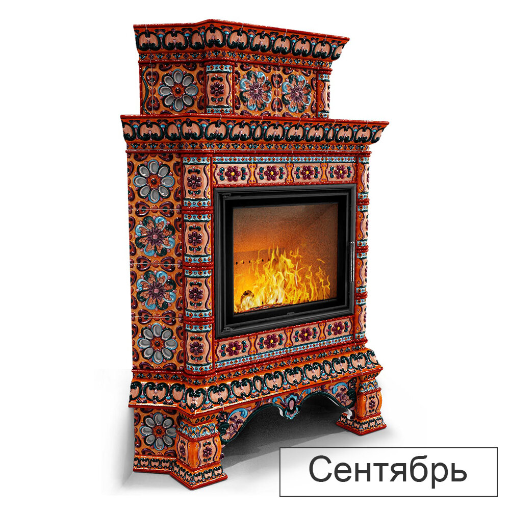 Каминная облицовка КимрПечь Кострома двухъярусная угловая МЛ-700(Исполнение Роспись, Цвет / Декор Сентябрь)