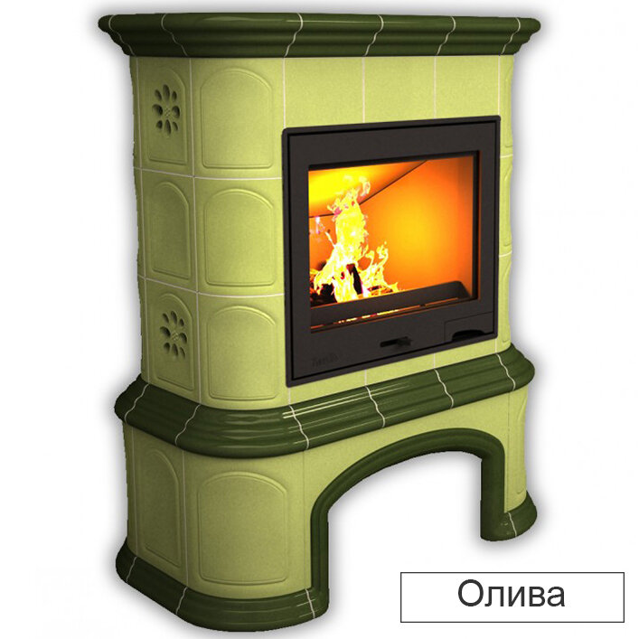 Каминная облицовка КимрПечь Прованс с дровником центральная Л-600(Исполнение Однотонный B, Цвет / Декор Олива [D4])