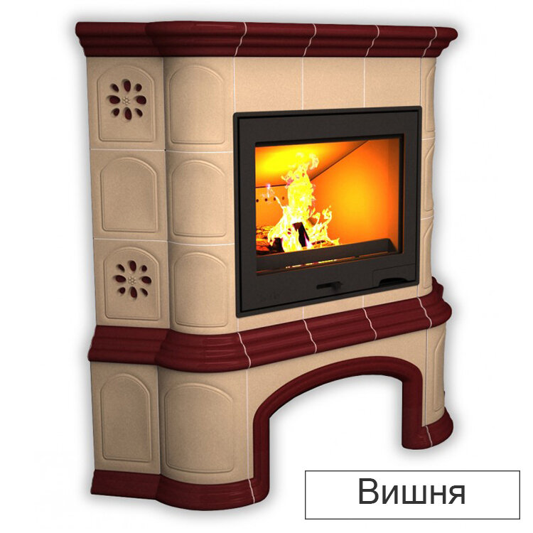 Каминная облицовка КимрПечь Прованс с дровником угловая Л-600(Исполнение Однотонный B, Цвет / Декор Вишня [F3])