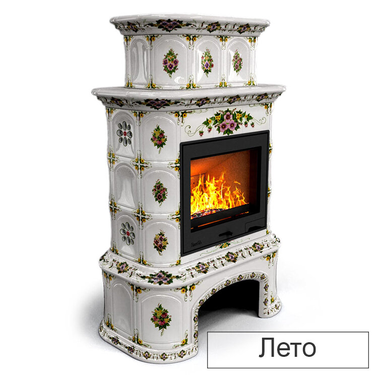 Каминная облицовка КимрПечь Прованс с дровником пристенная двухъярусная Л-600(Исполнение Роспись, Цвет / Декор Лето)