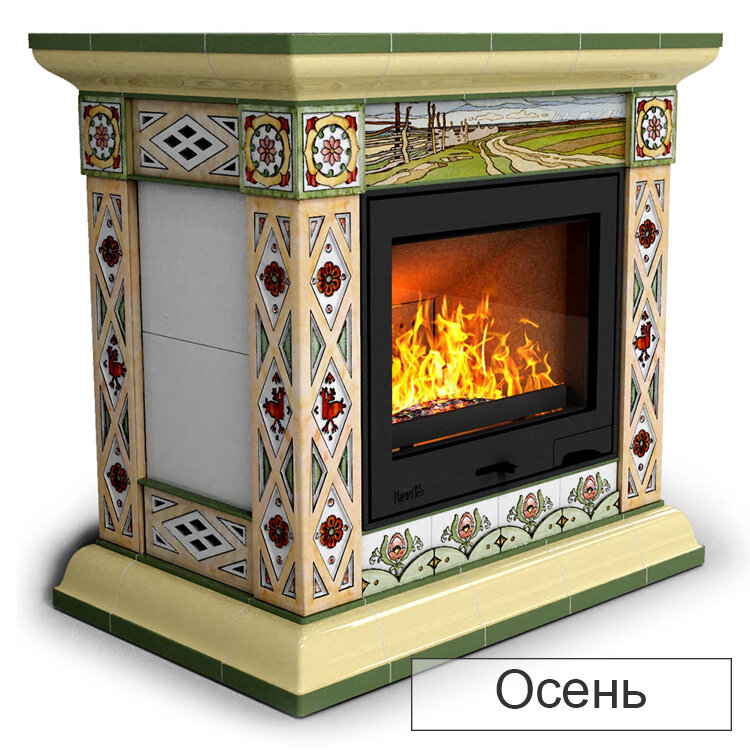 Каминная облицовка КимрПечь Билибин центральная Л-600(Исполнение Роспись, Цвет / Декор Осень)