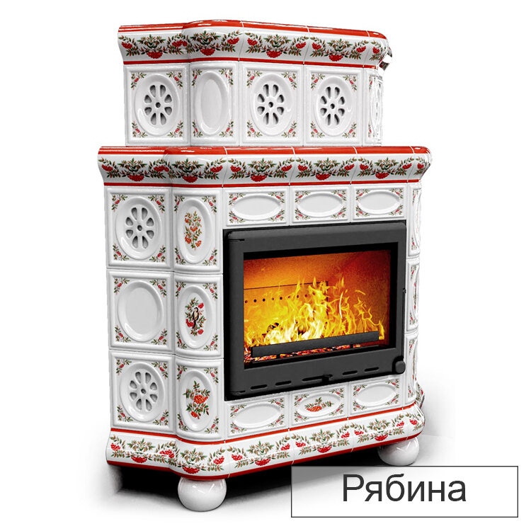 Каминная облицовка КимрПечь Медальон декоративная двухъярусная угловая (Исполнение Роспись, Цвет / Декор Рябина)