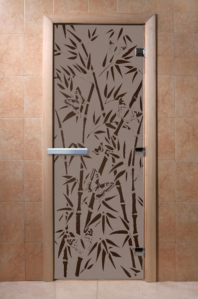 Дверь для бани/сауны DoorWood Бамбук и бабочки черный жемчуг матовая(Размер 1900*700 мм, Расположение Левая)