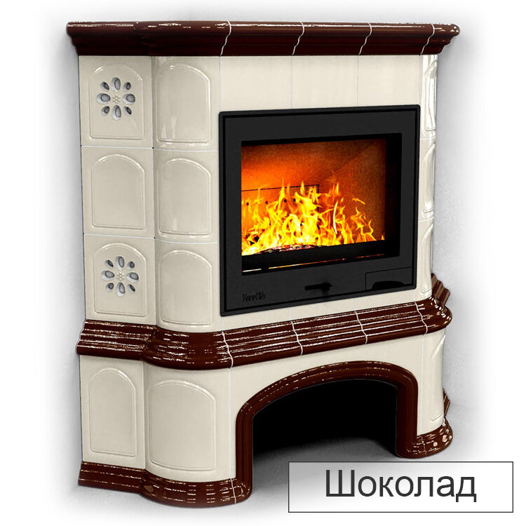 Каминная облицовка КимрПечь Прованс с дровником угловая Л-600(Исполнение Однотонный B, Цвет / Декор Шоколад [G4])
