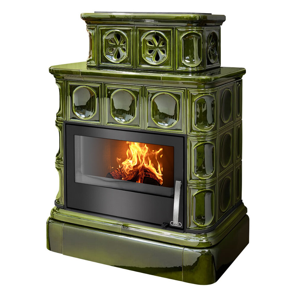 Кафельная печь-камин ABX Karelie P OX (кафельный цоколь, стальная вставка)(Зеленый)