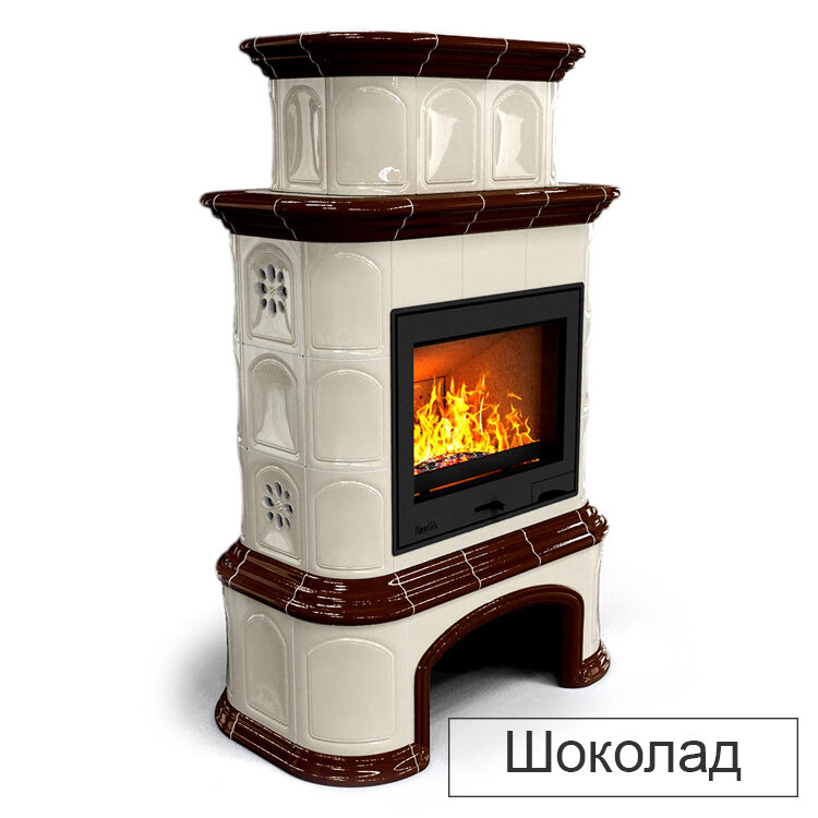 Каминная облицовка КимрПечь Прованс с дровником центральная двухъярусная Л-600(Исполнение Однотонный B, Цвет / Декор Шоколад [G4])