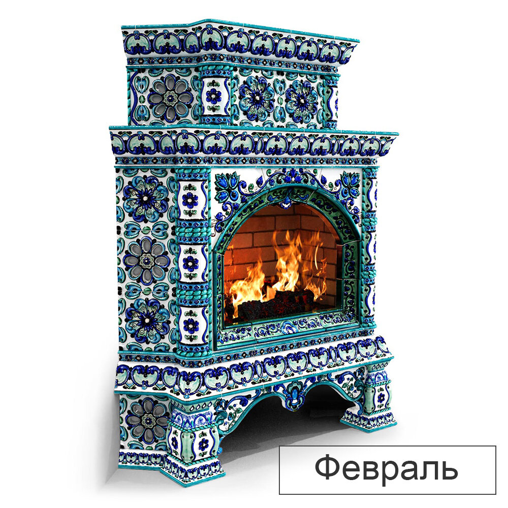 Каминная облицовка КимрПечь Кострома декоративная двухъярусная угловая (Исполнение Роспись, Цвет / Декор Февраль)