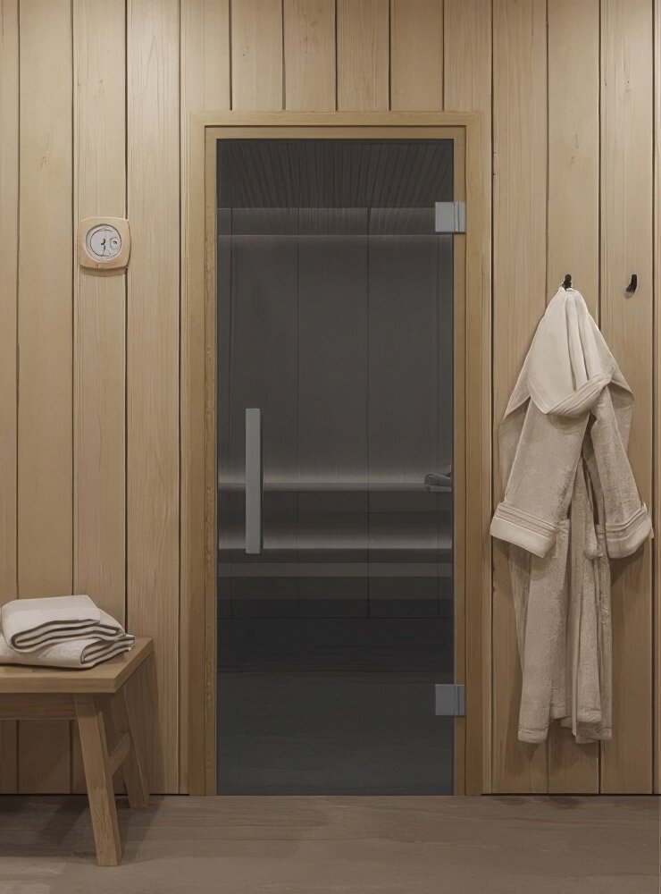 Дверь для бани/сауны DoorWood Фаворит(Размер 2000*800 мм, Цвет стекла Графит прозрачный , Расположение Левая)