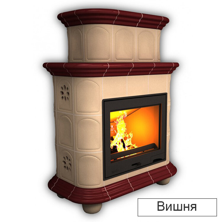 Каминная облицовка КимрПечь Прованс пристенный двухъярусный Л-600(Исполнение Однотонный B, Цвет / Декор Вишня [F3])