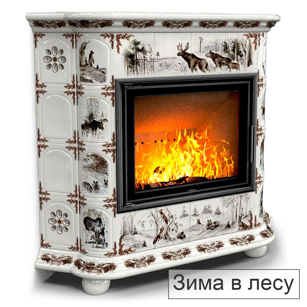 Каминная облицовка КимрПечь Прованс угловой МЛ-700(Исполнение Роспись, Цвет / Декор Зима в лесу)