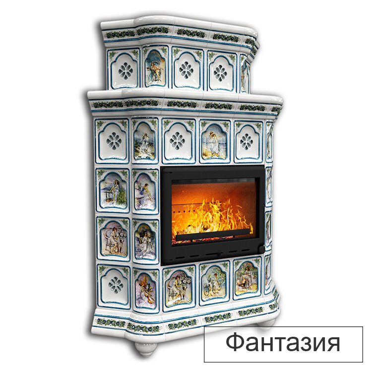 Каминная облицовка КимрПечь Истра двухъярусная угловая(Исполнение Роспись, Цвет / Декор Фантазия)