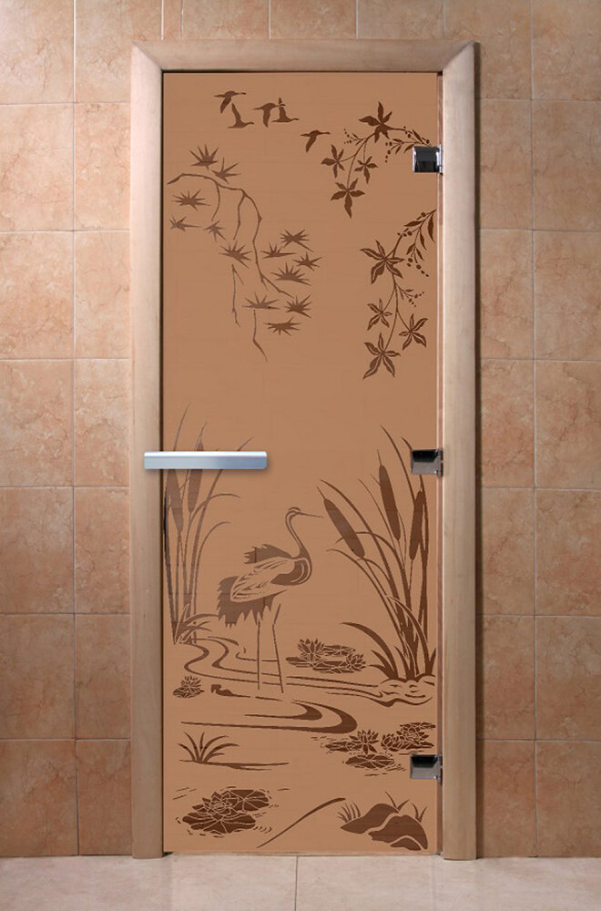 Дверь для бани/сауны DoorWood Камышовый рай бронза матовая(Размер 1800*800 мм, Расположение Правая)