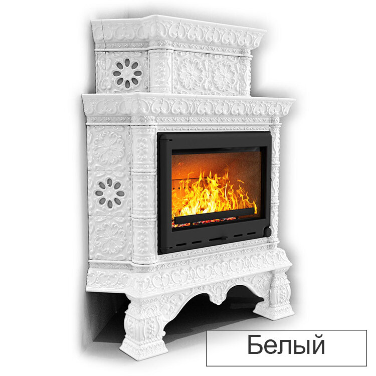 Каминная облицовка КимрПечь Кострома двухъярусная угловая (Исполнение Однотонный B, Цвет / Декор Олива [D4])