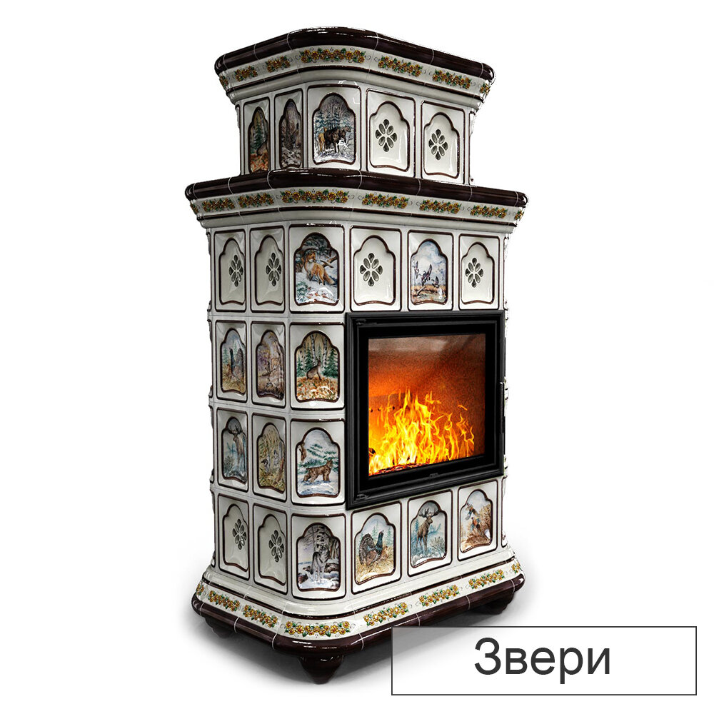 Каминная облицовка КимрПечь Истра двухъярусная центральная МЛ-700(Исполнение Роспись, Цвет / Декор Звери)