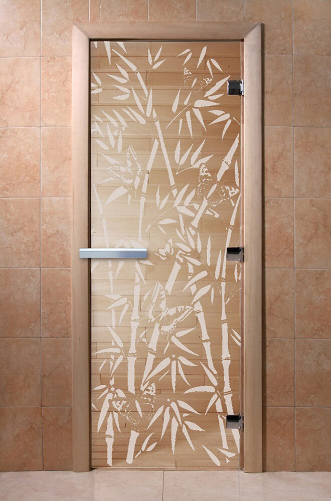Дверь для бани/сауны DoorWood Бамбук и бабочки прозрачная(Размер 2000*700 мм, Расположение Левая)