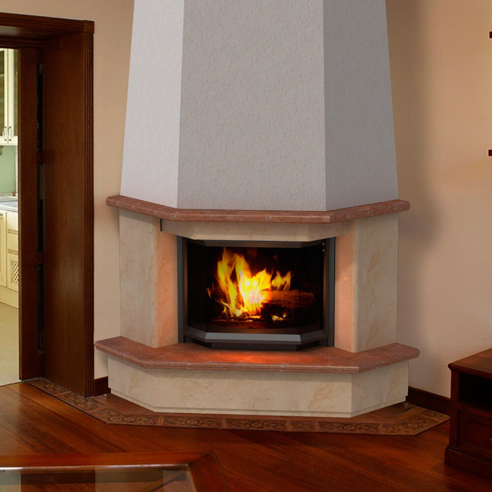Каминная облицовка Madeira Coleus Comfort (угловая)(Мрамор Crema Nova / Equator, Тип топки под топку 700)