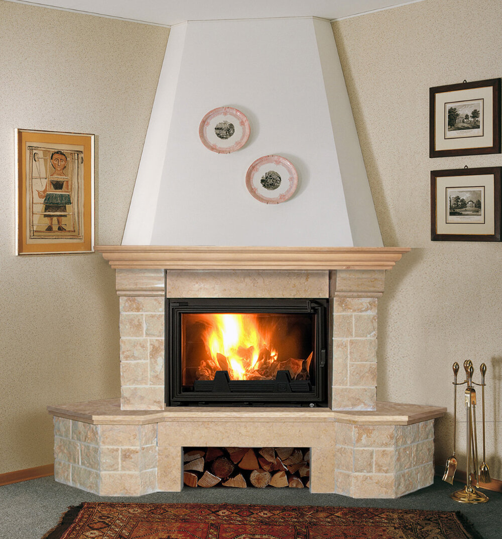 Каминная облицовка Madeira Aster Comfort (угловая)(Мрамор Sunny / Galaxy Gray, Тип топки под топку 800)
