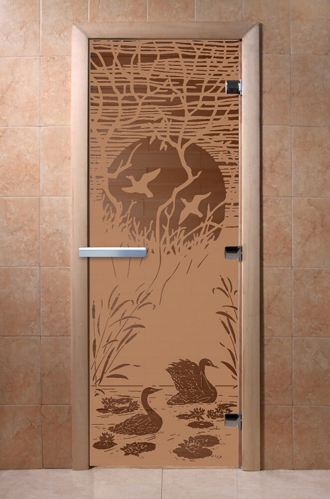 Дверь для бани/сауны DoorWood Лебединое озеро бронза матовая(Размер 1900*600 мм, Расположение Левая)