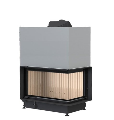 Каминная топка Brunner Eck-Kamin 45/82/48 с подъемом (стекло - угловое правое)(Чугунный дымосборник ø 200mm с монтажной черной рамой 70 мм)