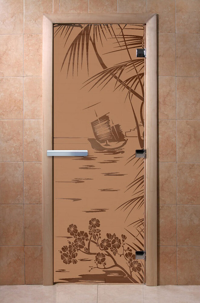 Дверь для бани/сауны DoorWood Голубая лагуна бронза матовая(Размер 2100*900 мм, Расположение Правая)