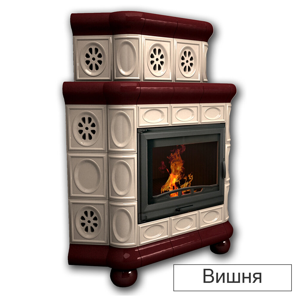 Каминная облицовка КимрПечь Медальон двухъярусная угловая МЛ-700(Исполнение Однотонный B, Цвет / Декор Вишня [F3])