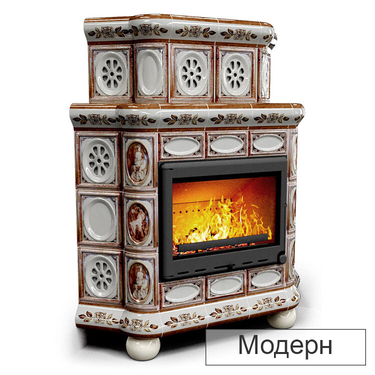 Каминная облицовка КимрПечь Медальон двухъярусная угловая МЛ-700(Исполнение Роспись, Цвет / Декор Модерн)