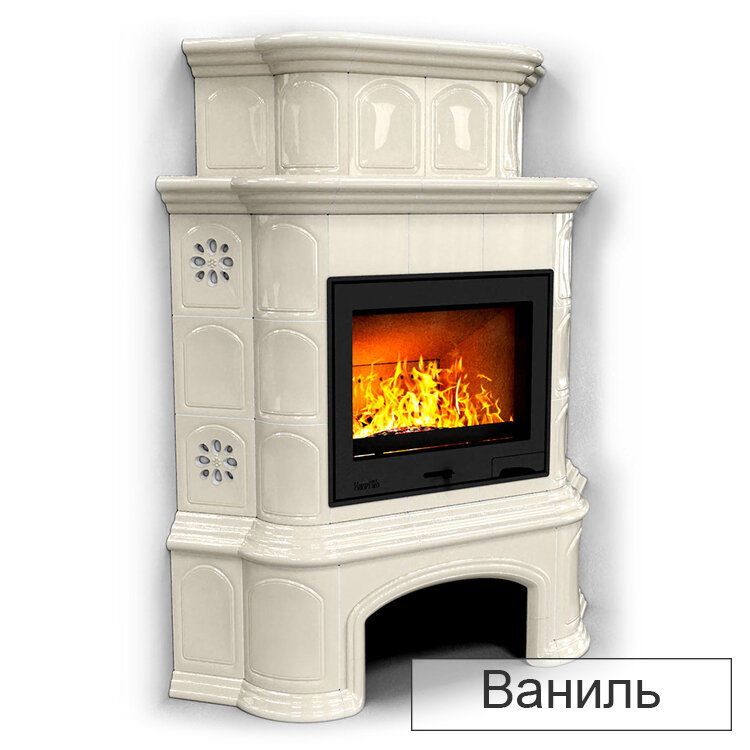 Каминная облицовка КимрПечь Прованс с дровником угловая двухъярусная Л-600(Исполнение Однотонный A, Цвет / Декор Ваниль [A2])