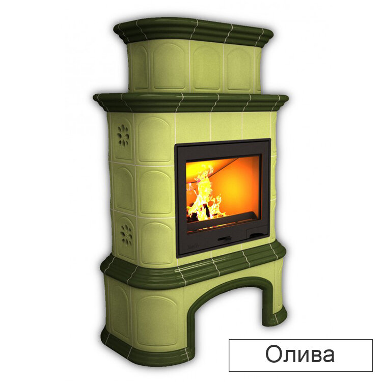 Каминная облицовка КимрПечь Прованс с дровником центральная двухъярусная Л-600(Исполнение Однотонный B, Цвет / Декор Олива [D4])