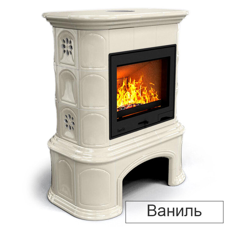 Каминная облицовка КимрПечь Прованс с дровником пристенная Л-600(Исполнение Однотонный A, Цвет / Декор Ваниль [A2])