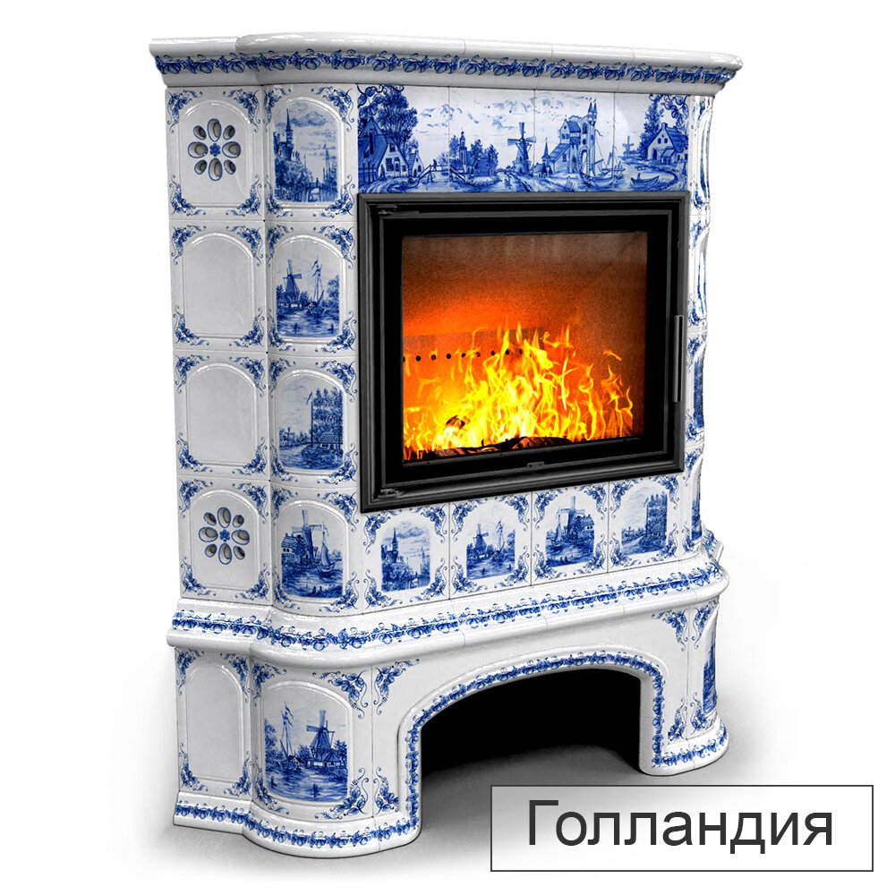 Каминная облицовка КимрПечь Прованс с дровником угловая МЛ-700(Исполнение Роспись, Цвет / Декор Голландия)