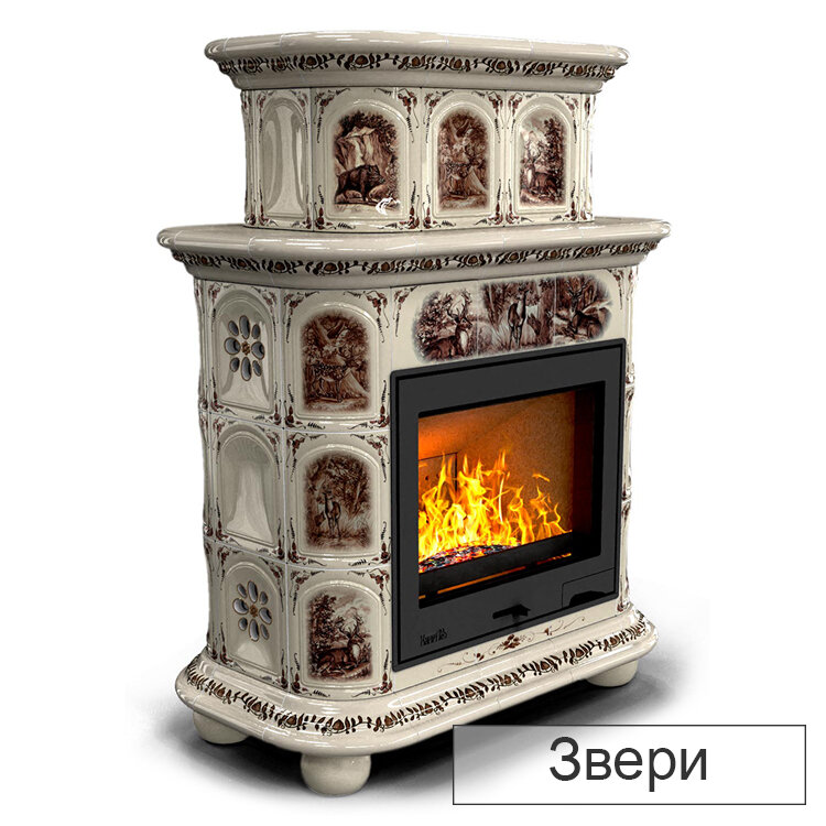 Каминная облицовка КимрПечь Прованс центральный двухъярусный Л-600(Исполнение Роспись, Цвет / Декор Звери)