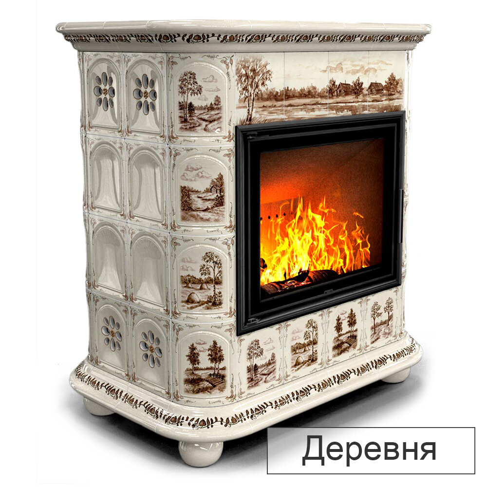 Каминная облицовка КимрПечь Прованс пристенный МЛ-700(Исполнение Роспись, Цвет / Декор Деревня)